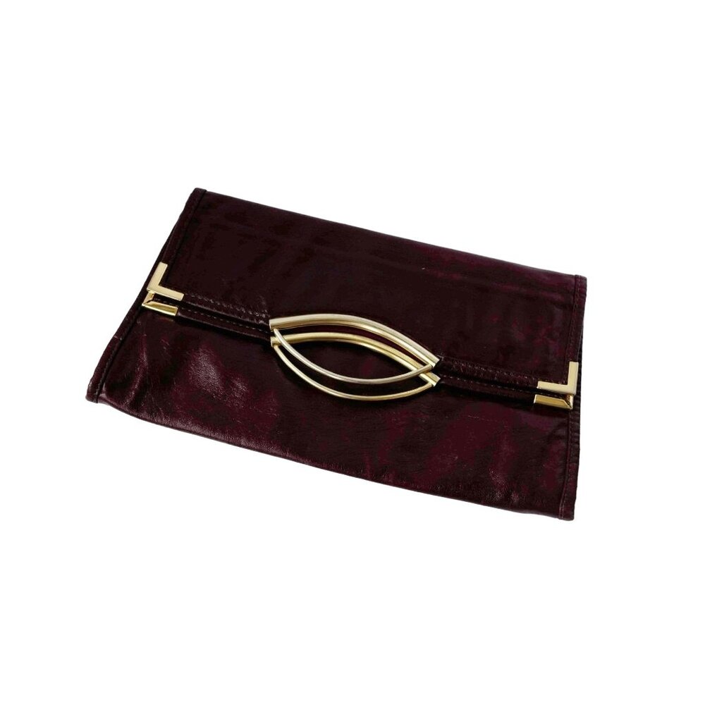 Modernist Design Clutch Folding Tote Clutch Bag Burgundy Maroon Red Leather Vint